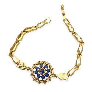 Royal Blue Crystal Flower 18k Gold-Filled Bracelet